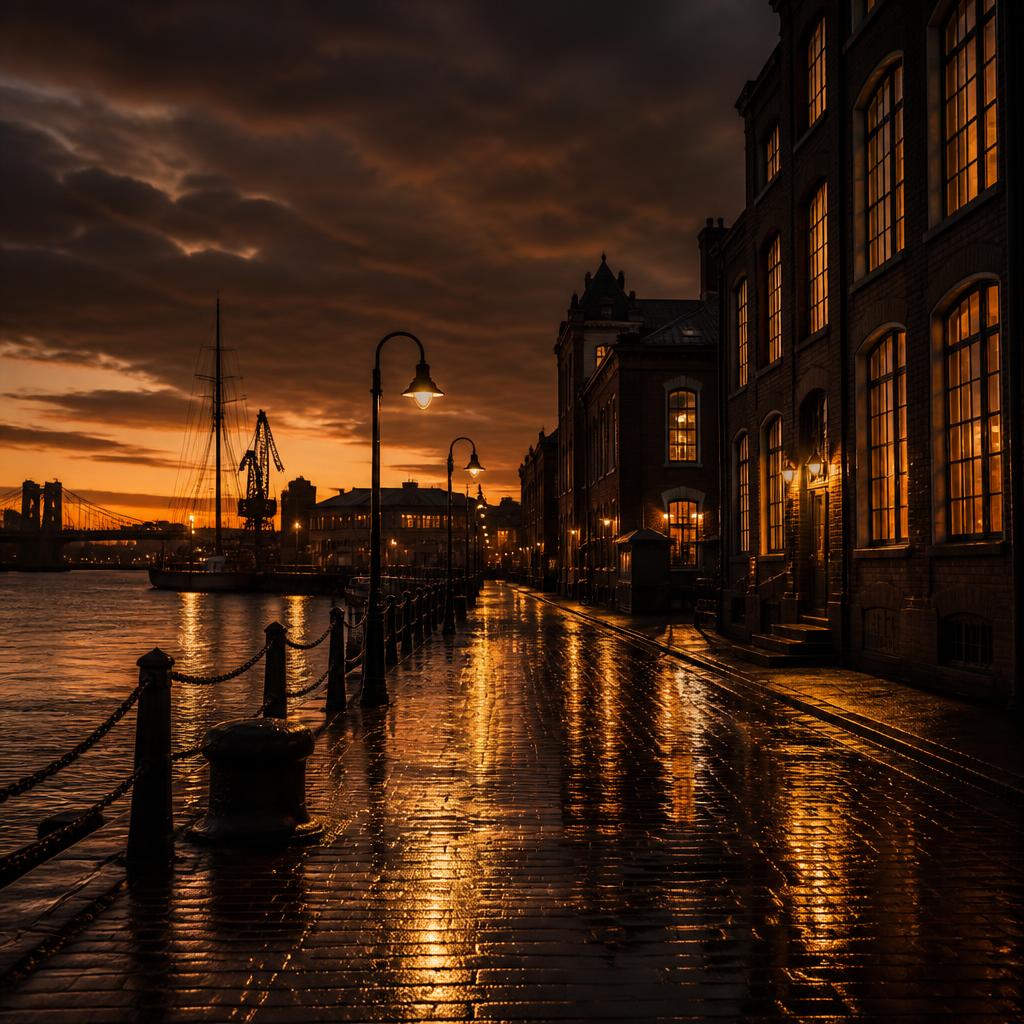 Warm dusk waterfront scene near our Closter studio